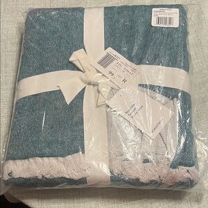 Nordstrom Teal and White Reversible Throw Blanket
